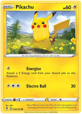 Pokemon Card - Pikachu 049/203 - Common - Evolving Skies - NM