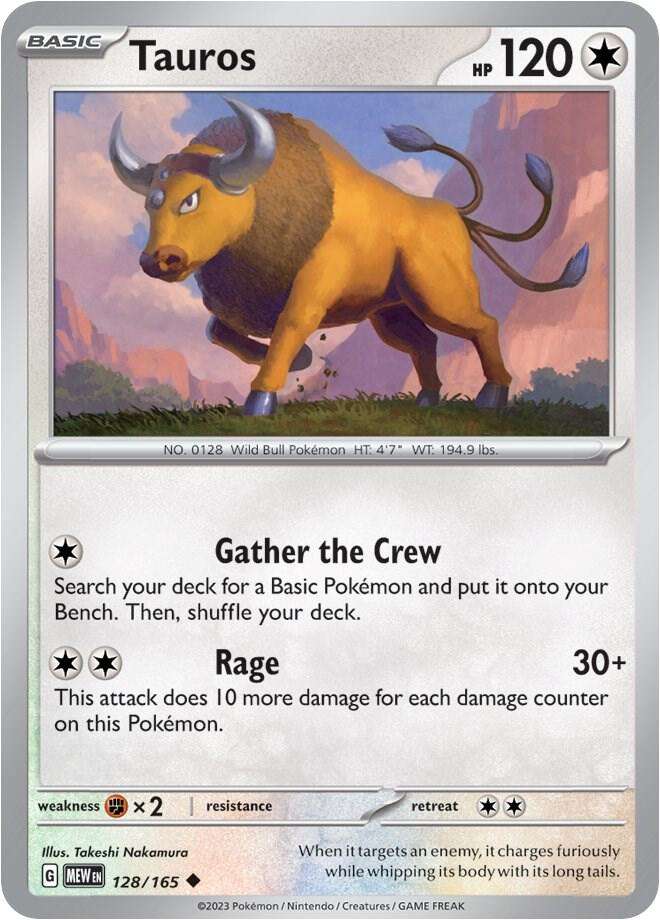 Pokemon Card - Tauros 128/165 - Uncommon - Pokemon 151 - NM