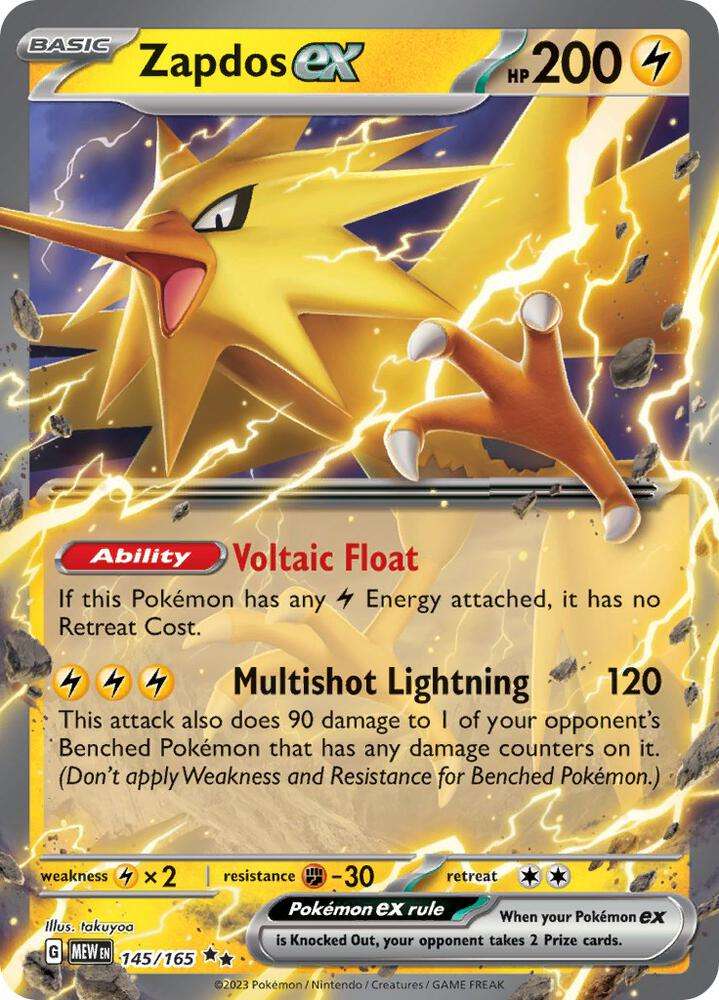 Pokemon Card - Zapdos EX 145/165 - Holofoil Double Rare -  Scarlet and Violet 151