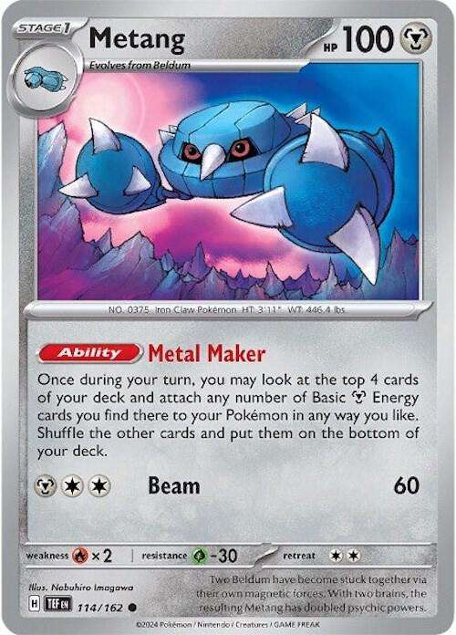 Pokemon Card - Metang 114/162 - Common - Temporal Forces NM