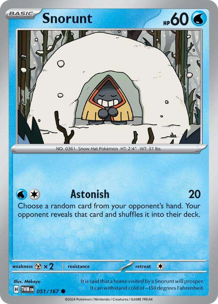 Pokemon Cards - Snorunt 051/167 - Common - Twighlight Masquerade (NM)