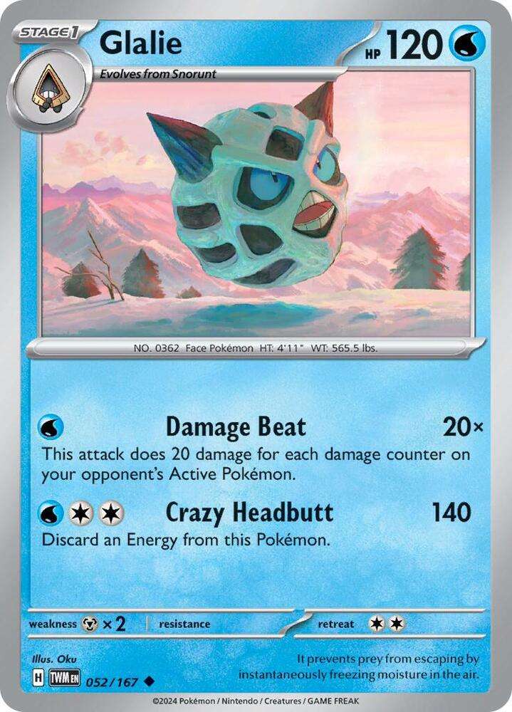 Pokemon Cards - Glalie 052/167 - Uncommon - Twighlight Masquerade (NM)