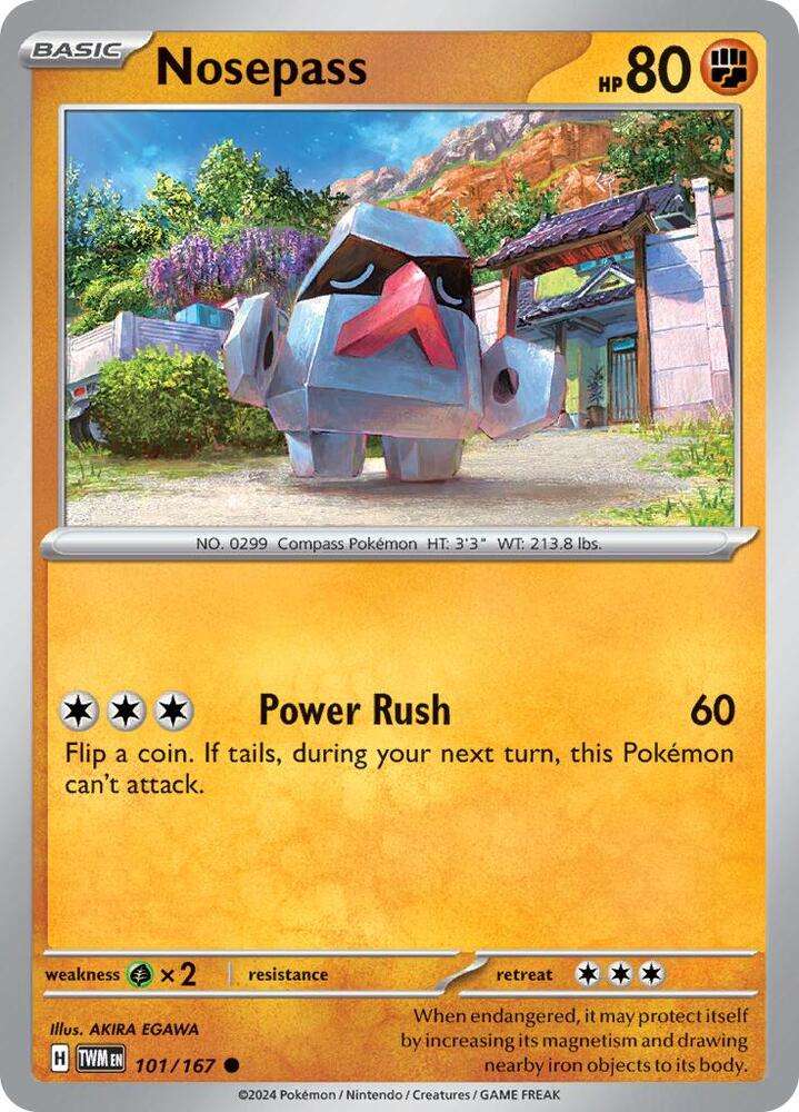 Pokemon Cards - Nosepass 101/167 - Common - Twighlight Masquerade (NM)