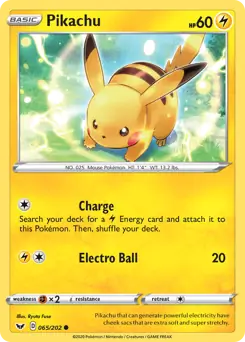 Pokemon Card - Pikachu 065/202 - Common - SWSH Base Set - NM