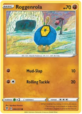 Pokemon Card - Roggenrola 086/203 - Common - Evolving Skies - NM