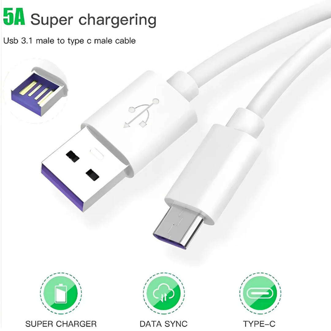 5 Amp Charge and Data USB to C-Type Cable - 6 Units