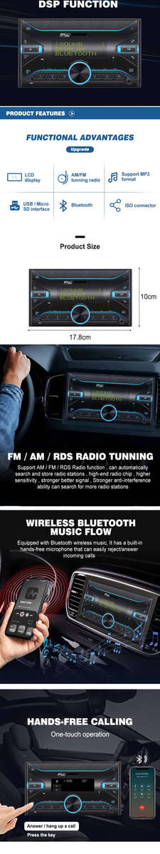 2 Din Car MP3 Player Stereo Autoradio Car Radio BT USB/TF/AUX-IN