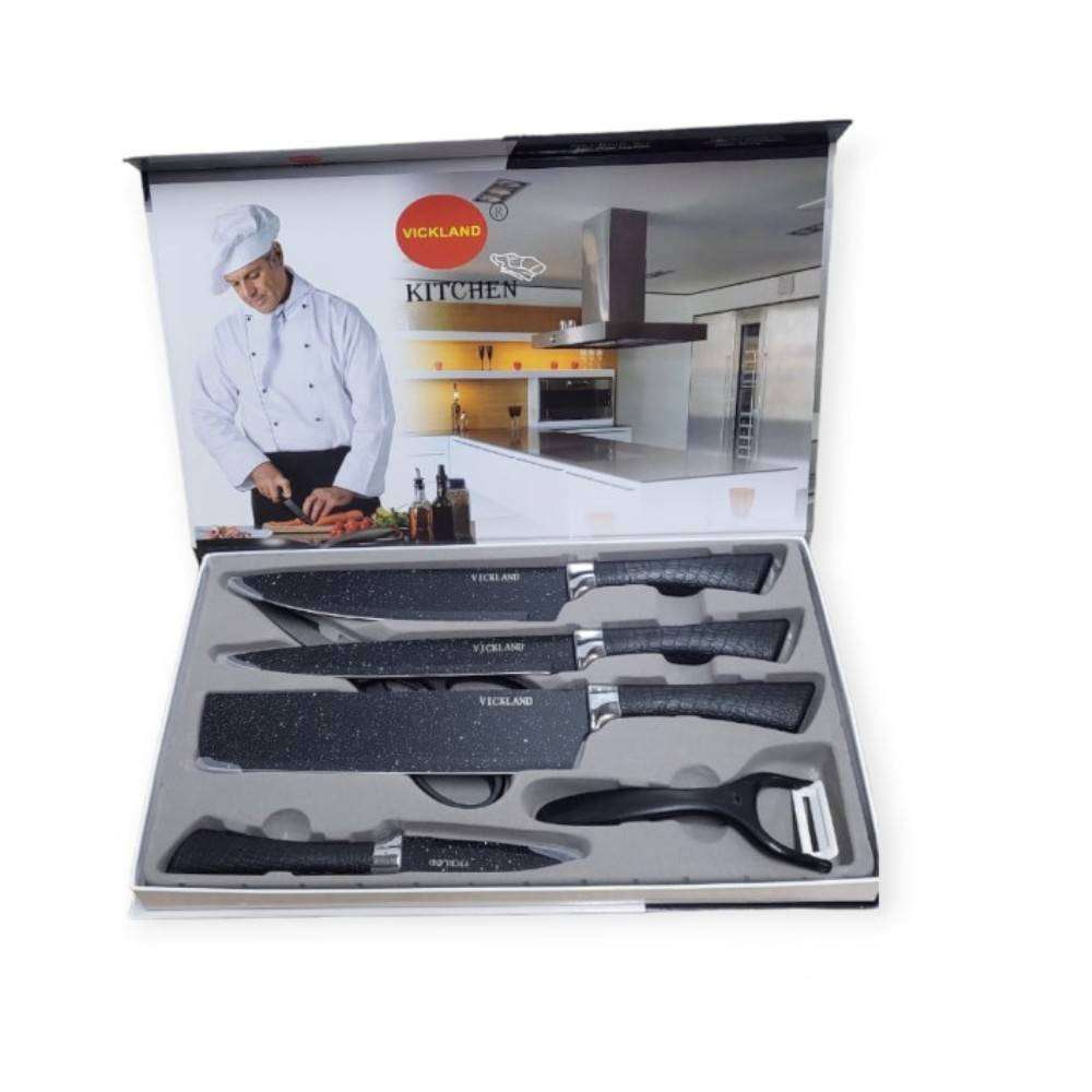 VICKLAND Non-Stick Black Stainless Steel Kitchen Knife Set 6 Pcs Steel Knife Set