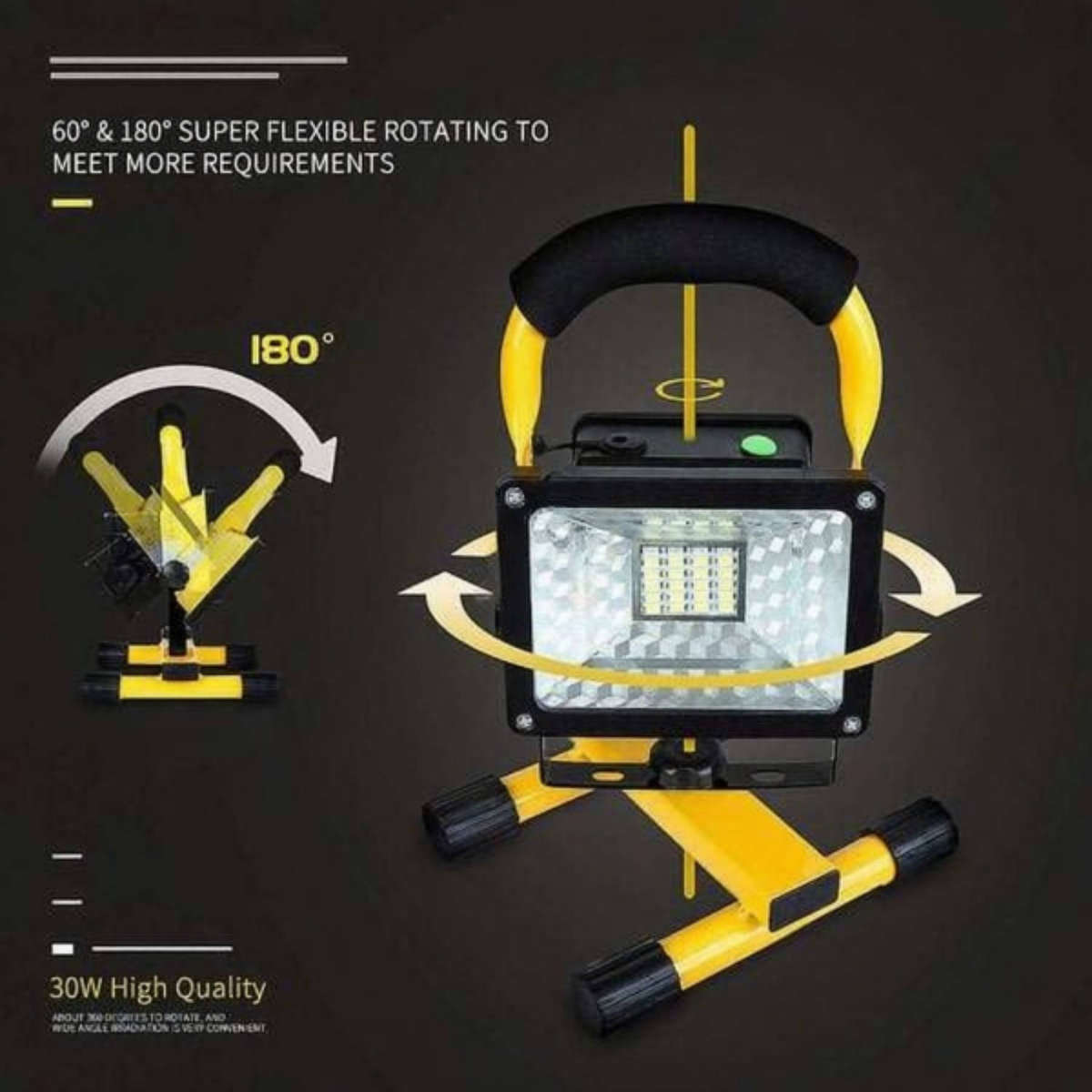 Super Bright 30W Floodlight with Stand 2400 Lumens, Rechargeable batteries