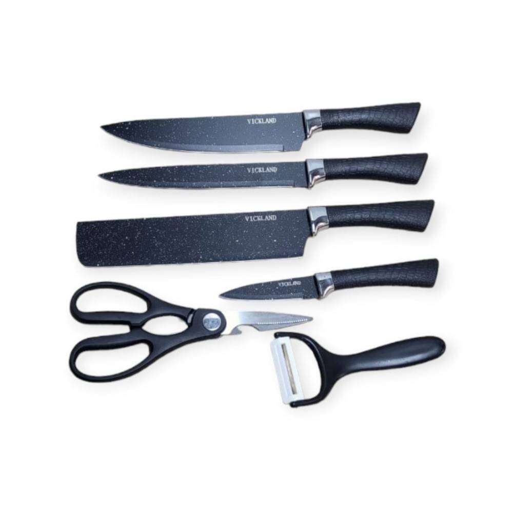 VICKLAND Non-Stick Black Stainless Steel Kitchen Knife Set 6 Pcs Steel Knife Set