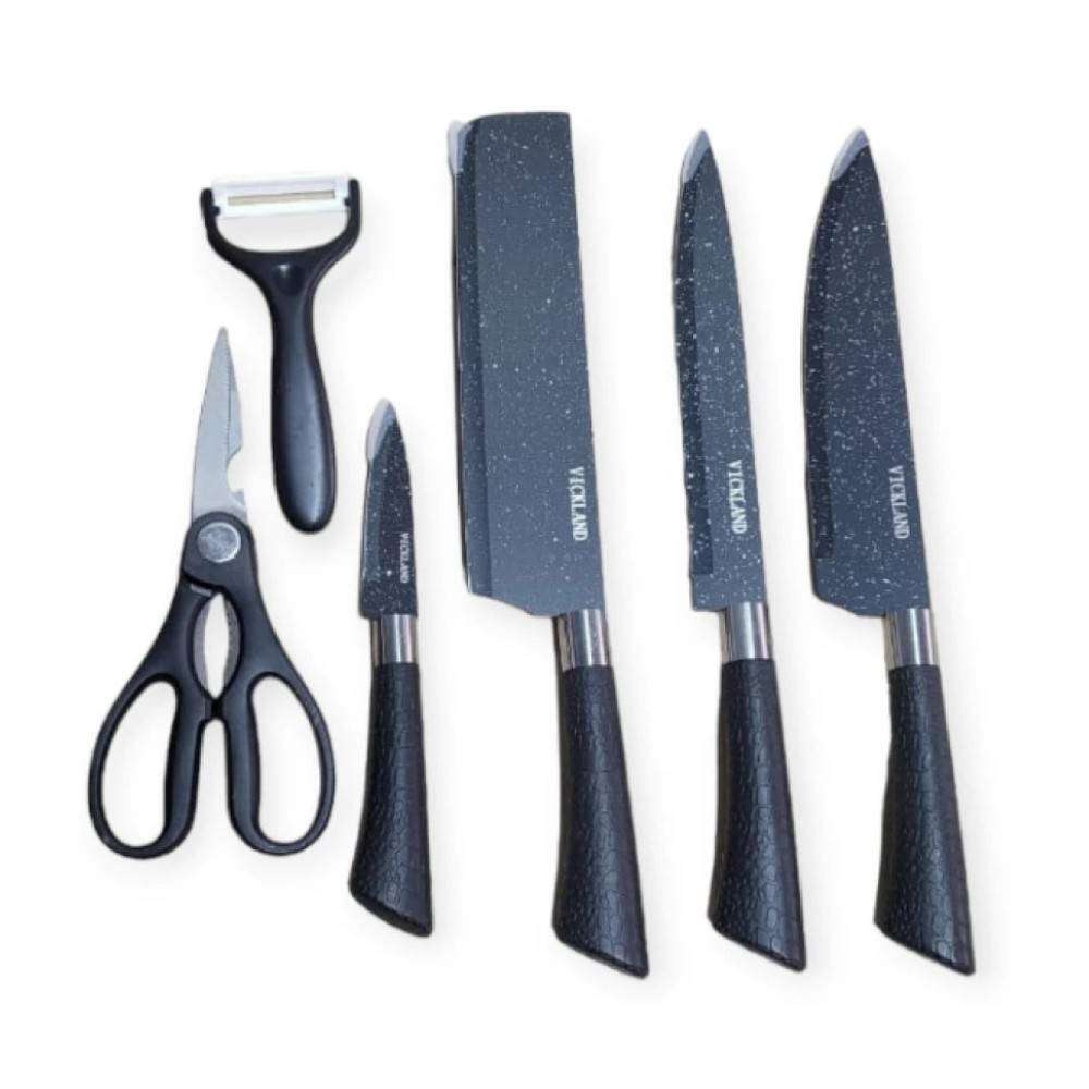 VICKLAND Non-Stick Black Stainless Steel Kitchen Knife Set 6 Pcs Steel Knife Set