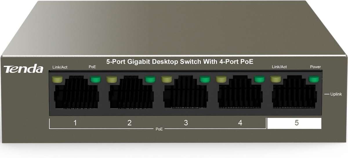 Tenda 5-Port Gigabit Desktop Switch - 4 PoE OUT ports and 1 PoE IN