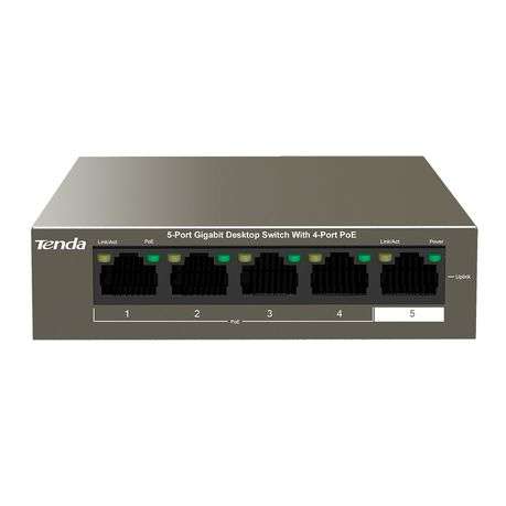 Tenda 5-Port Gigabit Desktop Switch - 4 PoE OUT ports and 1 PoE IN