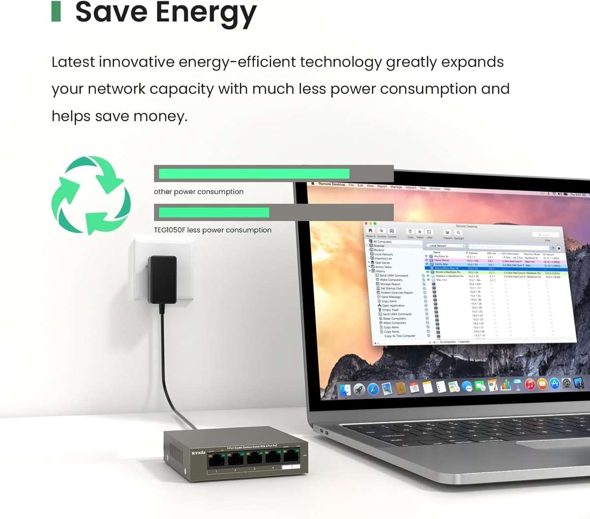 Tenda 5-Port Gigabit Desktop Switch - 4 PoE OUT ports and 1 PoE IN