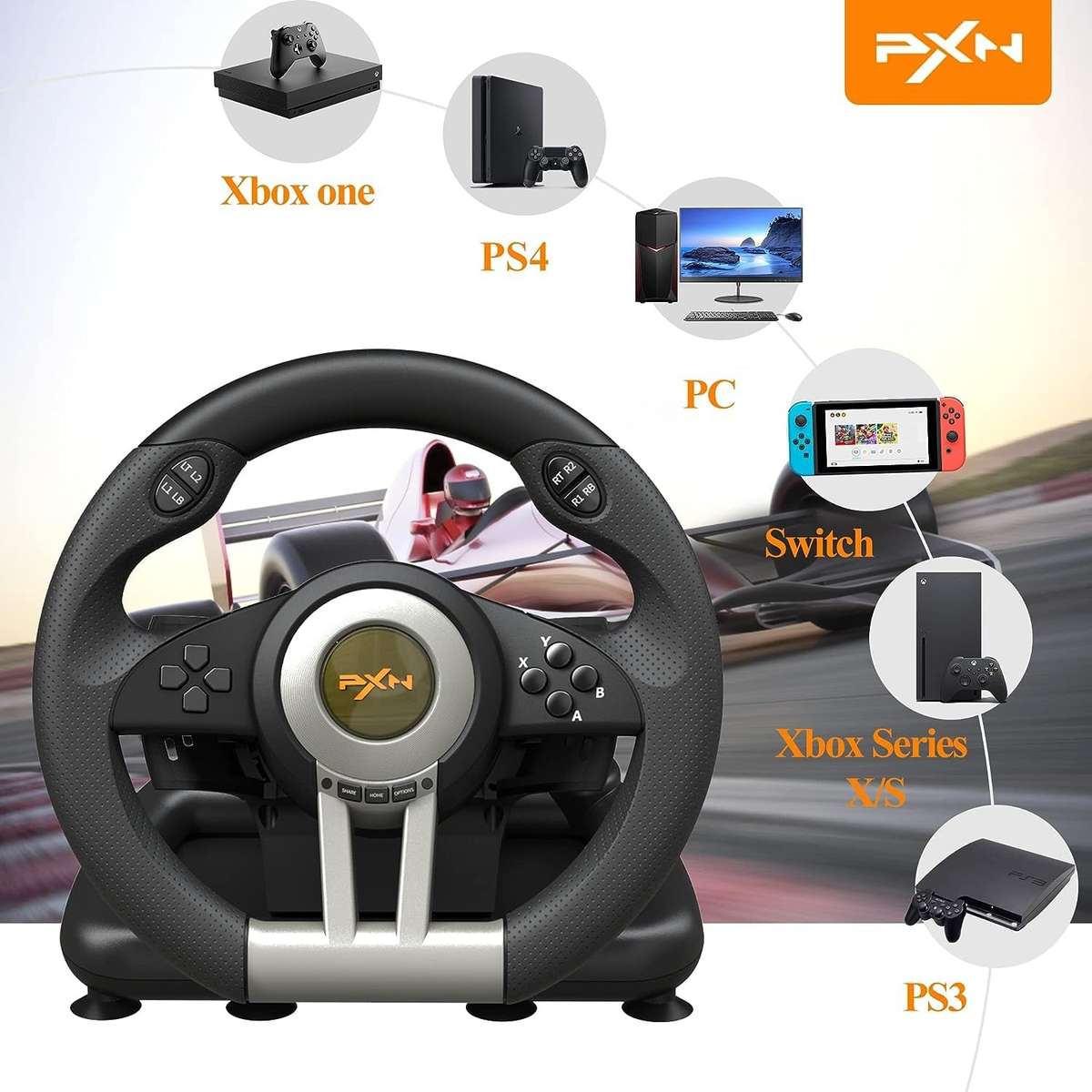 PXN V3 Pro Steering Wheel for PC/PS3/PS4 and Xbox