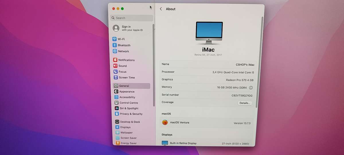 iMac 27-Inch Retina - Core i5 3.4 GHz (5K, Mid-2017) 16GB RAM 1TB HDD