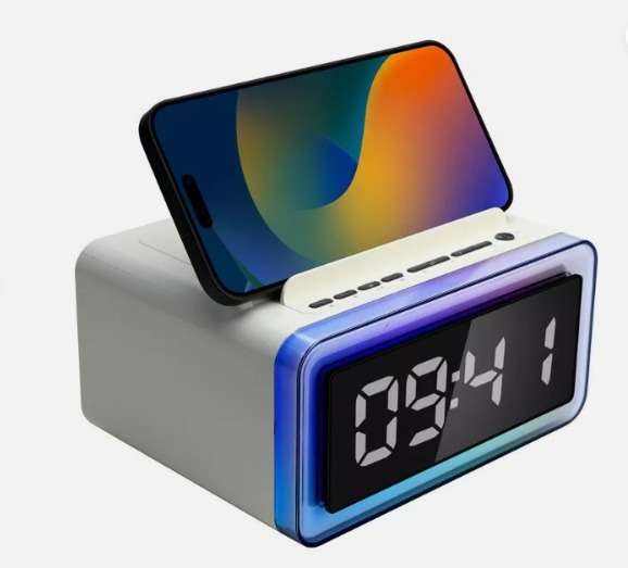 LED Wireless Bluetooth Speaker with Alarm Clock Wireless Charger FM Radio