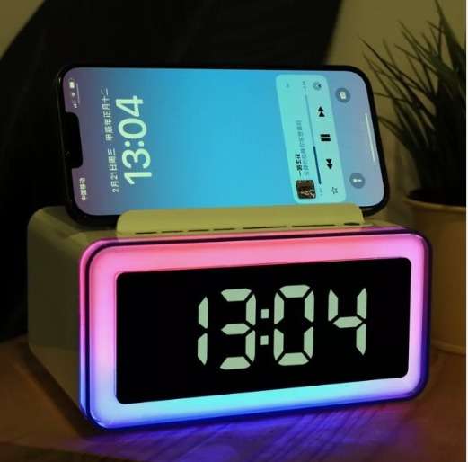 LED Wireless Bluetooth Speaker with Alarm Clock Wireless Charger FM Radio