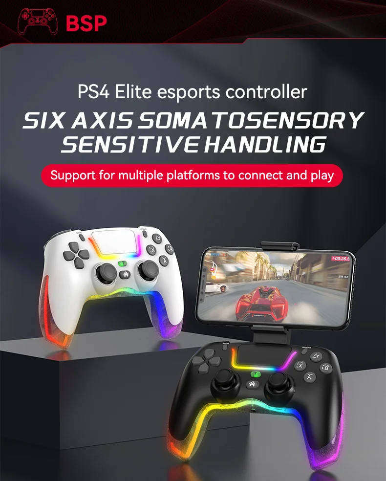 P07 Wireless Joystick For PS4/Switch/IOS/Android/PC RGB Gaming Controller Bluetooth Handle Console