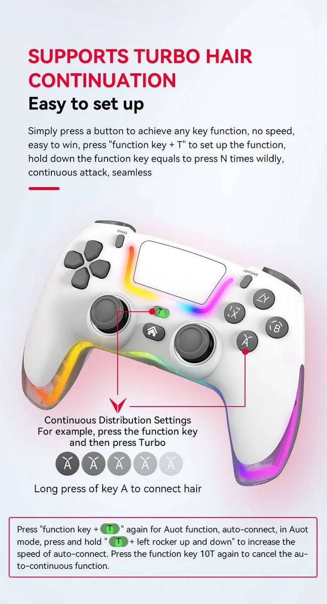 P07 Wireless Joystick For PS4/Switch/IOS/Android/PC RGB Gaming Controller Bluetooth Handle Console