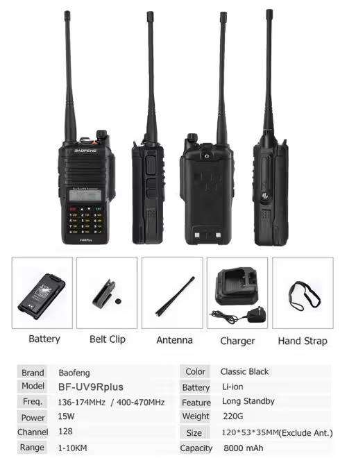 BAOFENG UV-9R Plus Walkie Talkie VHF UHF Dual Band 15W Handheld Two Way Radio.