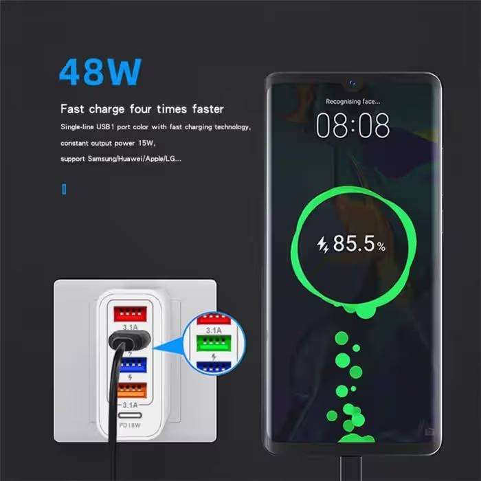 48W Charger Plug - 4 USB Ports & 1 Type C Port