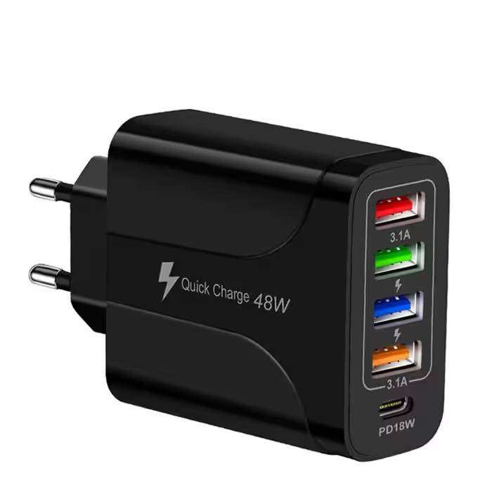48W Charger Plug - 4 USB Ports & 1 Type C Port