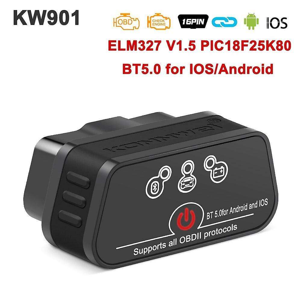 Konnwei KW901 Bluetooth 4.0-5.0 Car OBD2 Scanner & Diagnostics Tool | Supports Android and iOS