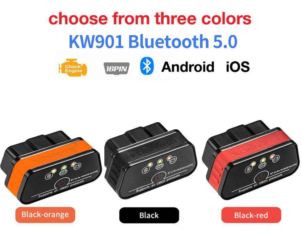 Konnwei KW901 Bluetooth 4.0-5.0 Car OBD2 Scanner & Diagnostics Tool | Supports Android and iOS