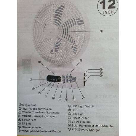 Fan - Solar Powered Rechargeable Fan With Speakers And LED Light