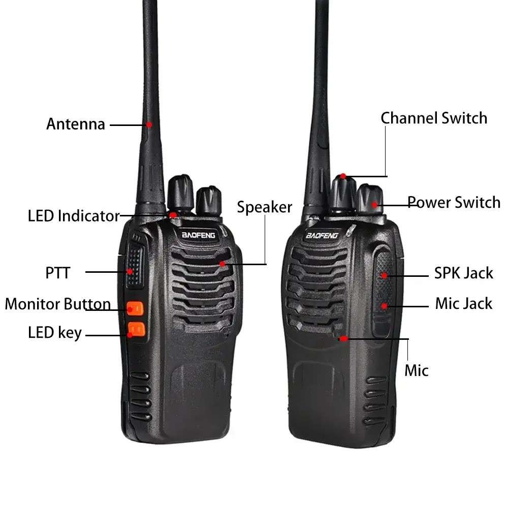 2 X Two Way Radio Hand Radio Set with 16 Channels Walkie Talkie VOX Long Range 1KM TO 5KM