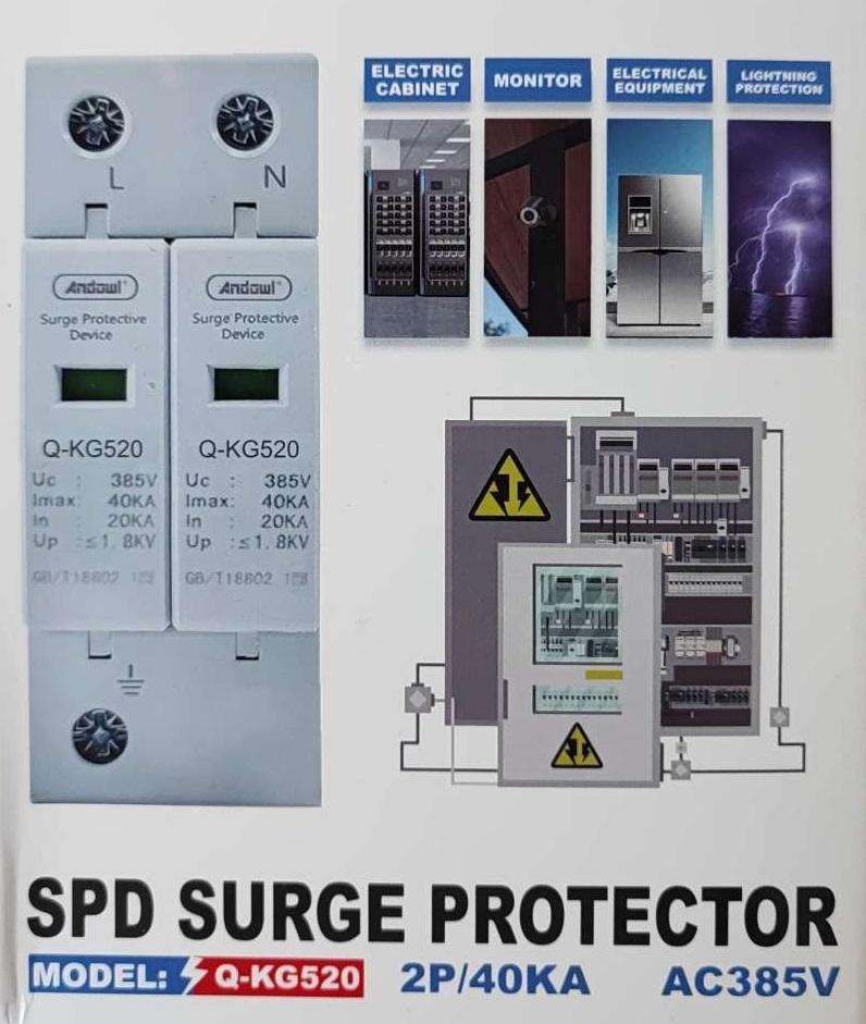 SPD surge protector 40KA 2 POLE [ Model : Q-KG520 ] DIN Rail 1.8KV Surge Protector
