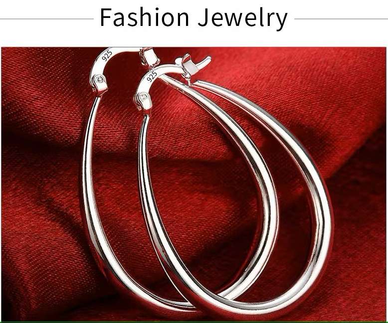 Smooth Circle  Hoop Earrings Women 925 Sterling Silver Sparkling Fine Jewelry