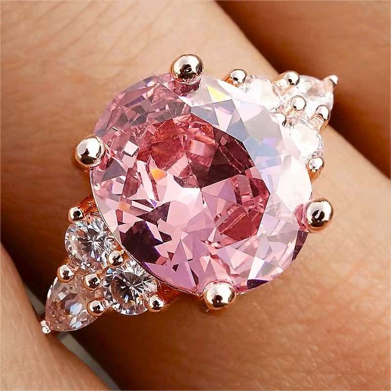Vintage Oval Crystal Stone Pink  Ring   Rose Gold