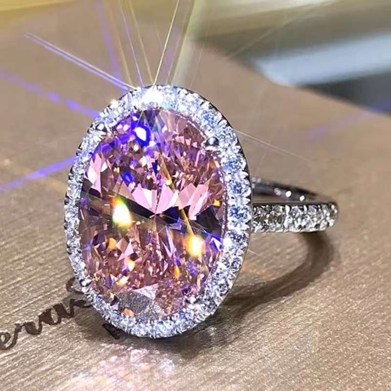 Vintage Oval Pink Crystal Silver Ring