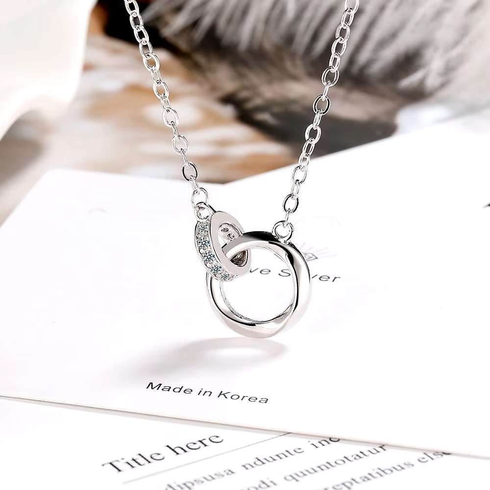 Möbius Ring Clavicle Chain Zircon  Women's Necklace 925 Sterling Silver