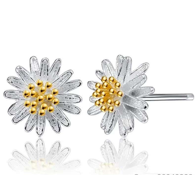 Elegant Daisy Flower Earrings 925 Sterling Silver