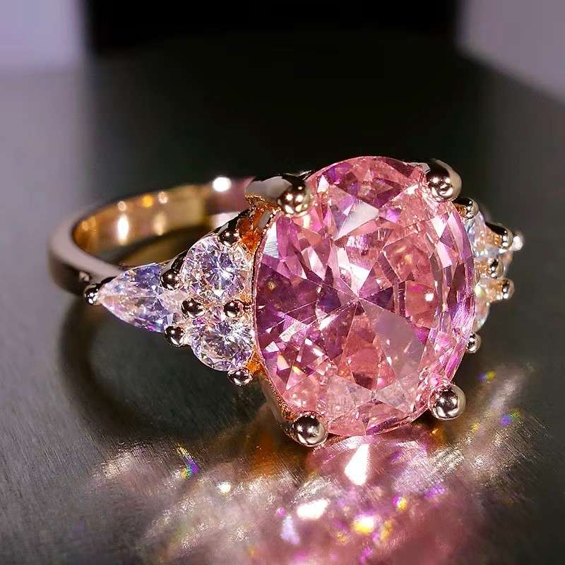 Vintage Oval Crystal Stone Pink  Ring   Rose Gold