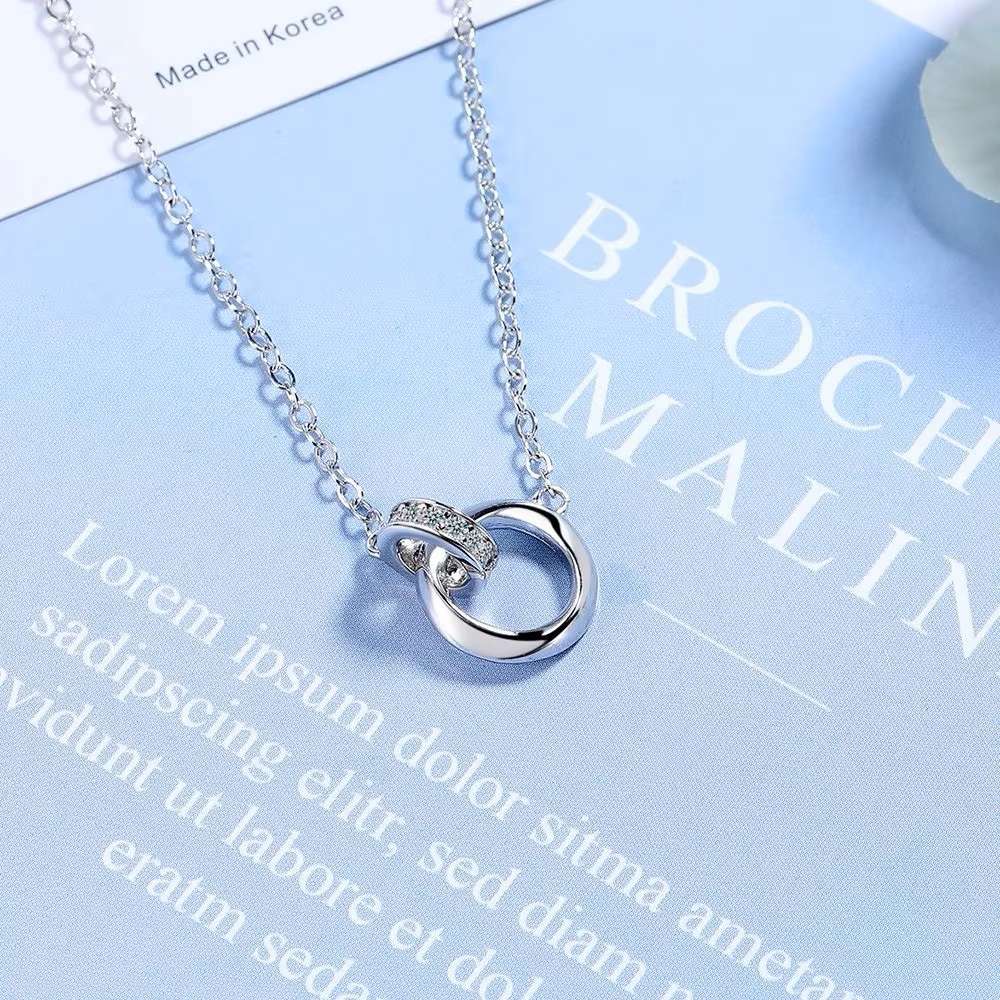 Möbius Ring Clavicle Chain Zircon  Women's Necklace 925 Sterling Silver