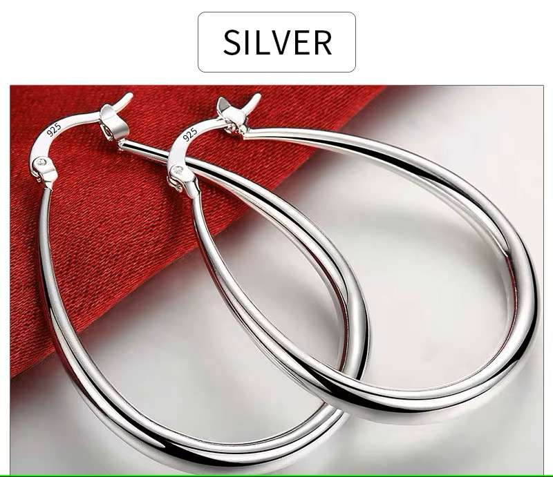 Smooth Circle  Hoop Earrings Women 925 Sterling Silver Sparkling Fine Jewelry
