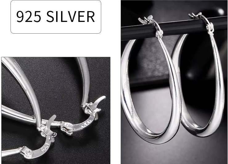 Smooth Circle  Hoop Earrings Women 925 Sterling Silver Sparkling Fine Jewelry
