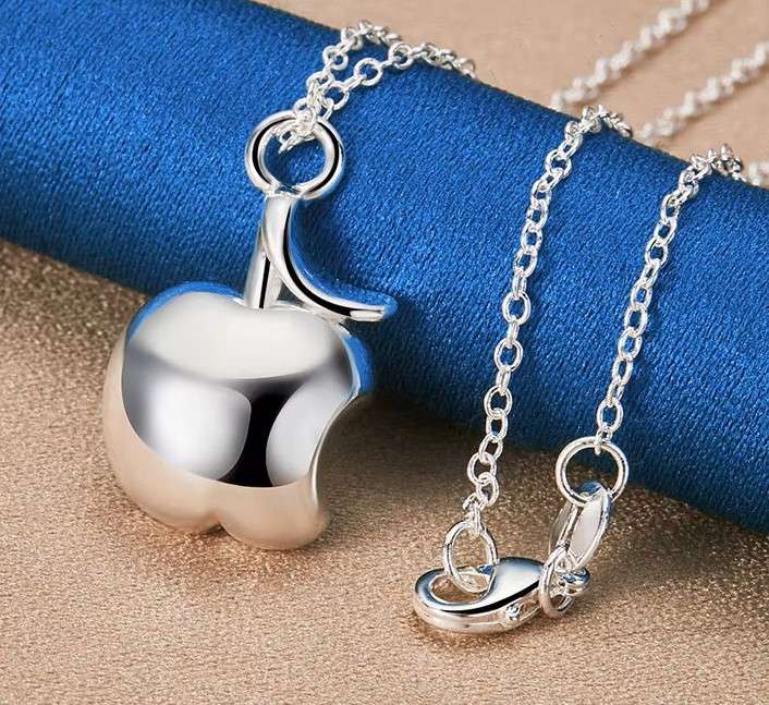 Apple Pendant Necklace   925 Sterling Silver