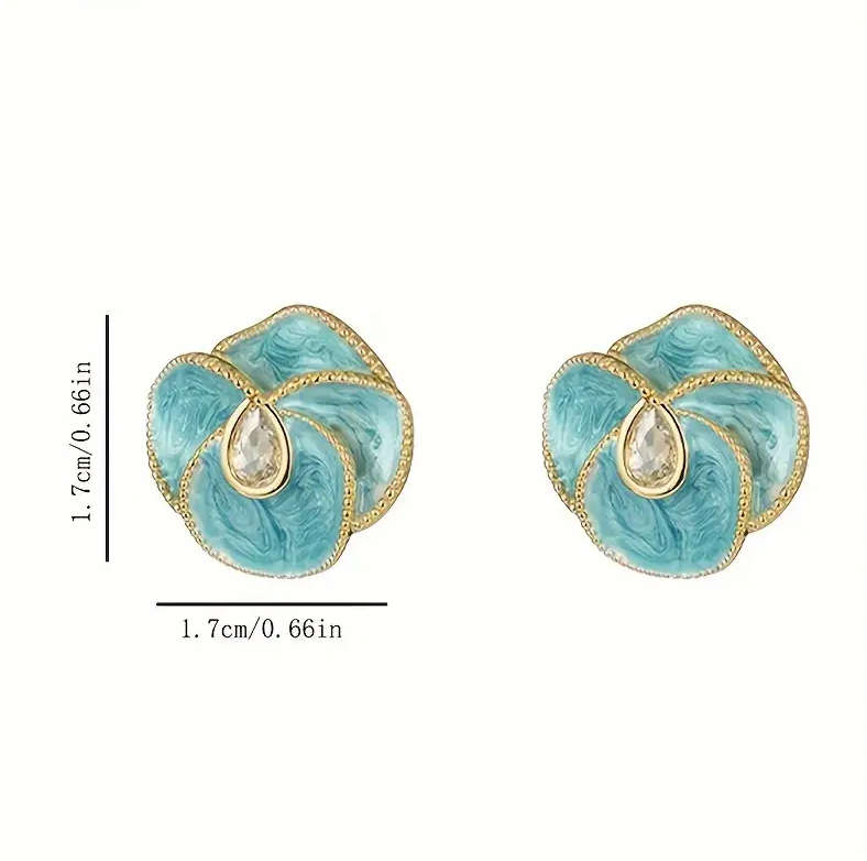 Blue Camellia Flower Drop Earrings