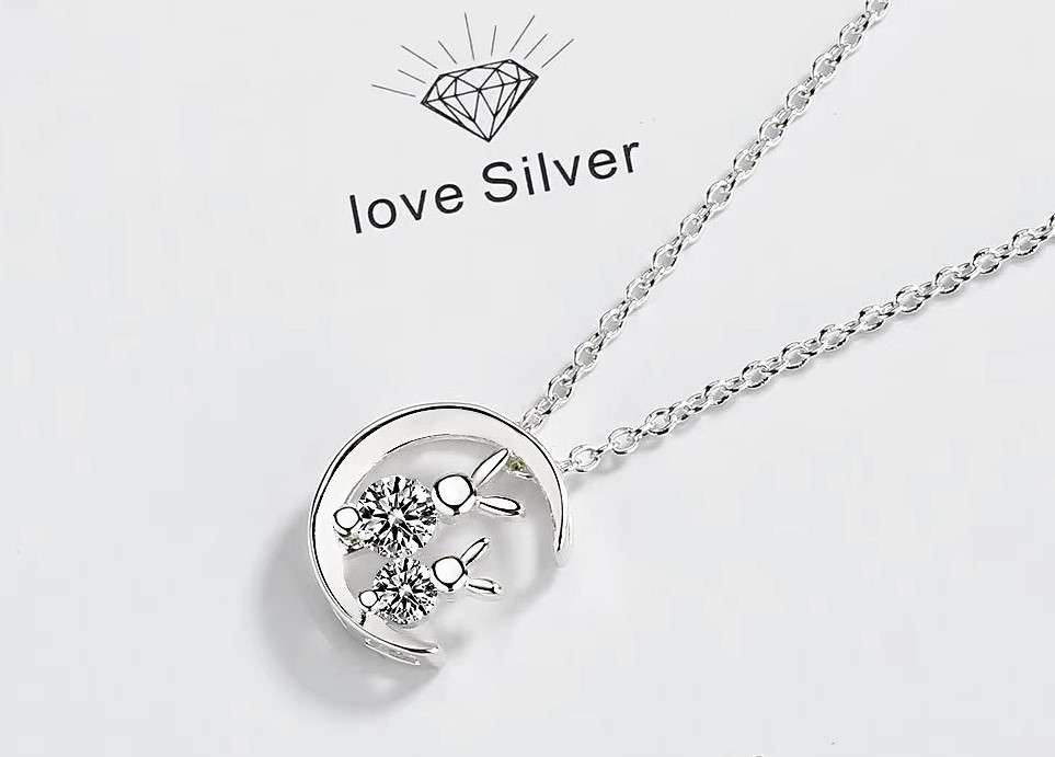 Rabbit Diamond Pendant Necklace   925 Sterling Silver