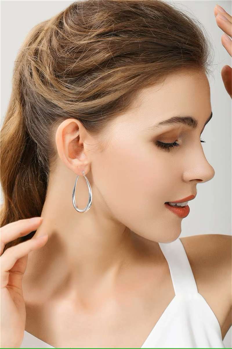 Smooth Circle  Hoop Earrings Women 925 Sterling Silver Sparkling Fine Jewelry