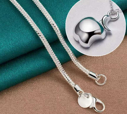 Apple Pendant Necklace   925 Sterling Silver