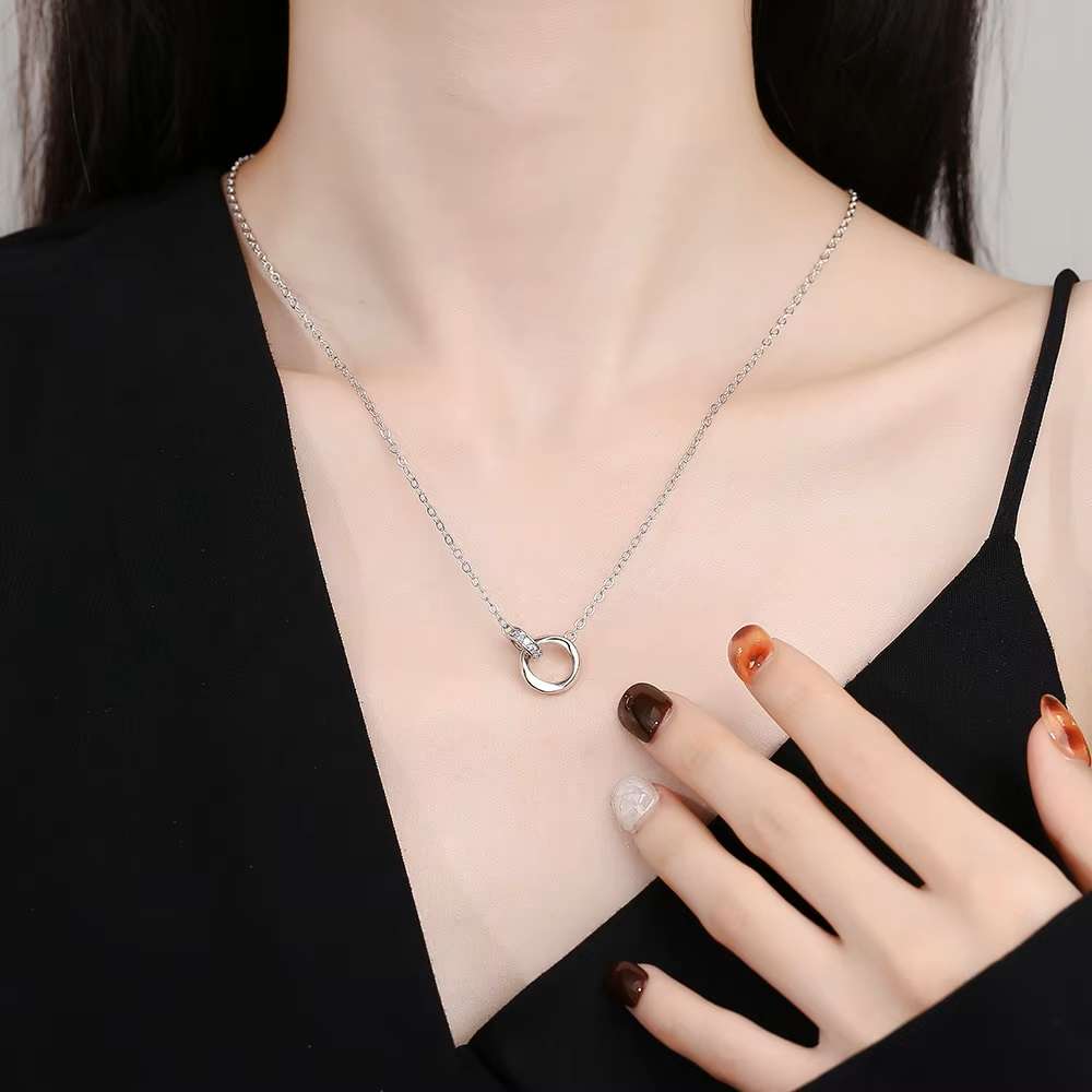 Möbius Ring Clavicle Chain Zircon  Women's Necklace 925 Sterling Silver