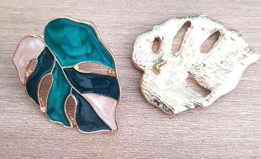 Leaf Turquise, Geen  & Pearl white Enamel Stud Earrings, Vintage Bohemian Style,