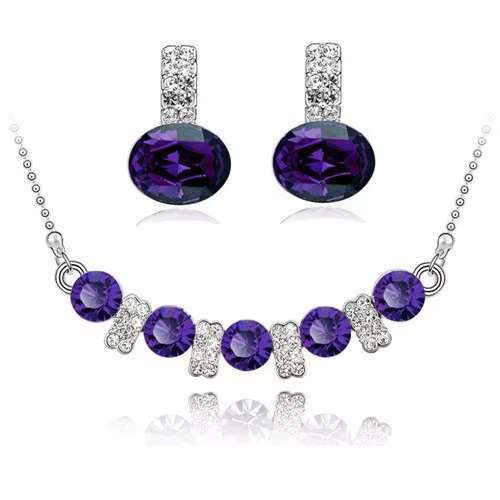 Purple Austrain crystal  Necklace & Earrings Jewelry Set