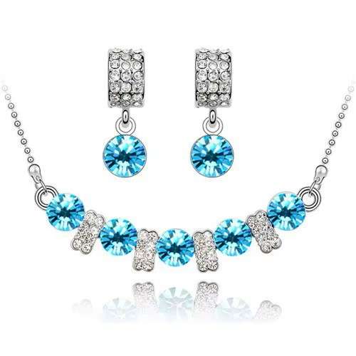 Aqua Blue Austrain crystal  Necklace & Earrings Jewelry Set